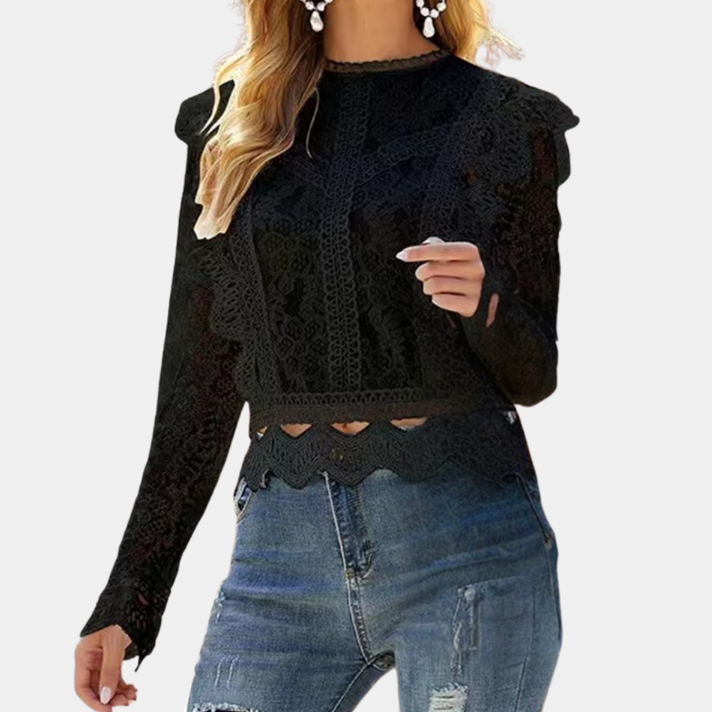 Bonnie - Pitkähihainen pitsipaita - Läpikuultava kukkakuosi - Elegantti