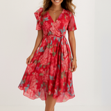 Kietaisumekko kukkakuviolla - V-pääntie - Midi lomalle - EmiyoSuomi