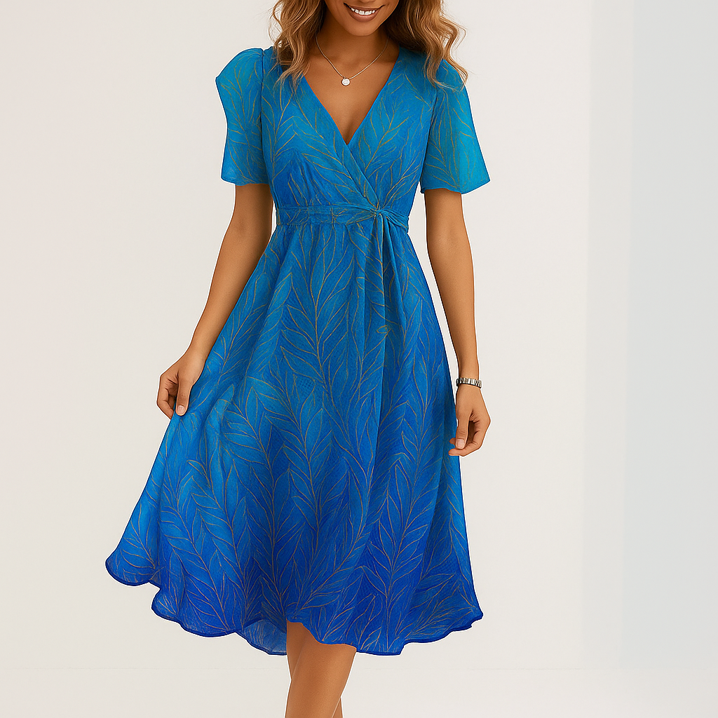 Kietaisumekko kukkakuviolla - V-pääntie - Midi lomalle - EmiyoSuomi