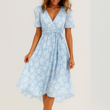 Kietaisumekko kukkakuviolla - V-pääntie - Midi lomalle - EmiyoSuomi