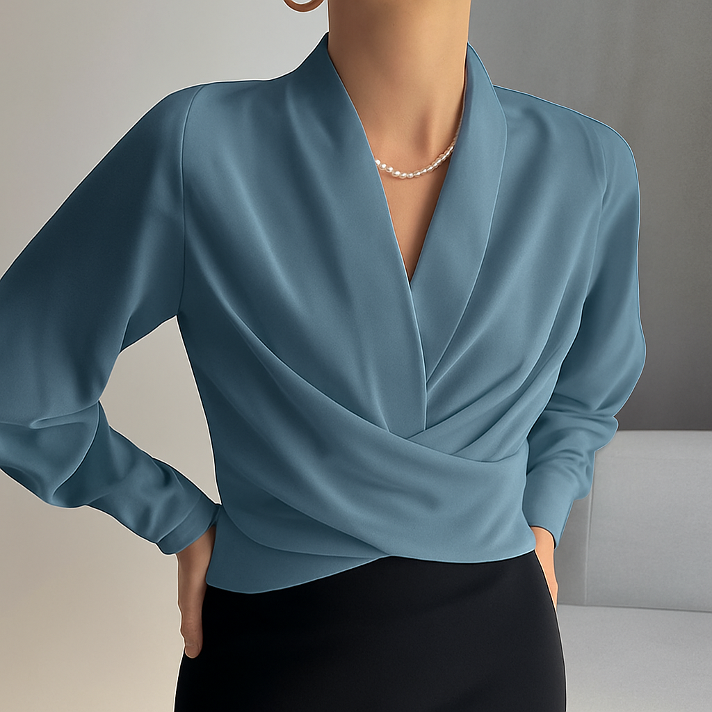 Elegantti V-kauluksinen Paita - Puffihihat - CURVYZ-Kesäasut-EmiyoSuomi