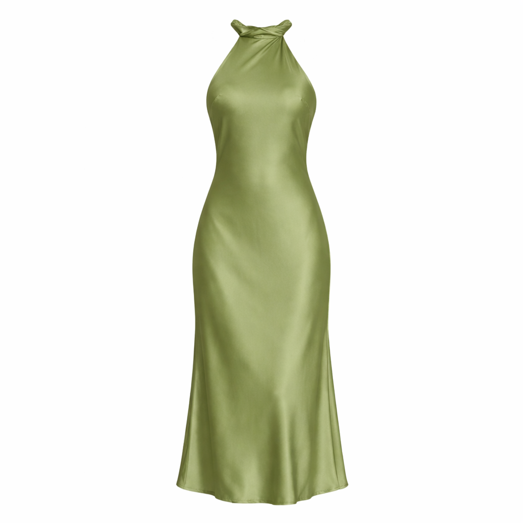 Juhlava mekko | Naisten, vihreä silkkikangas | Elegantti tyyli