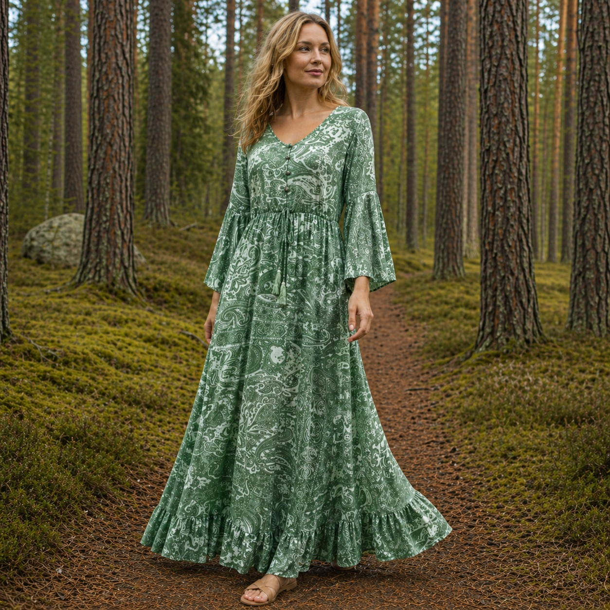 Boho maksimekko | Naisten tyylikäs naisellinen malli | Kesäiseen juhlapukeutumiseen