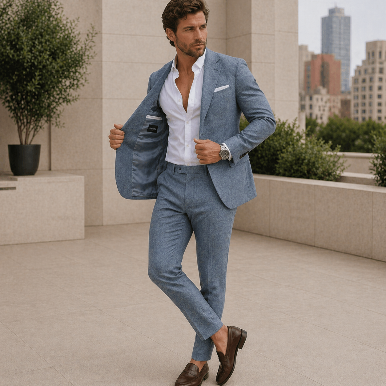 Miesten pellavapuku | Slim fit, hengittävä | Juhlapuku kesä