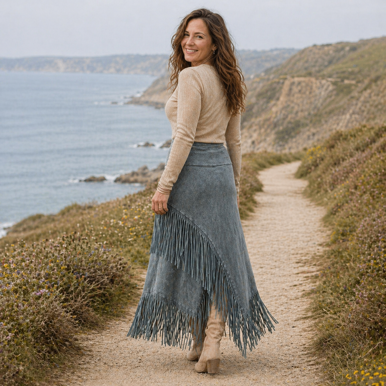 A-Line Maxi Fringe Hame | Harmaa | Bohemialainen Eleganssi