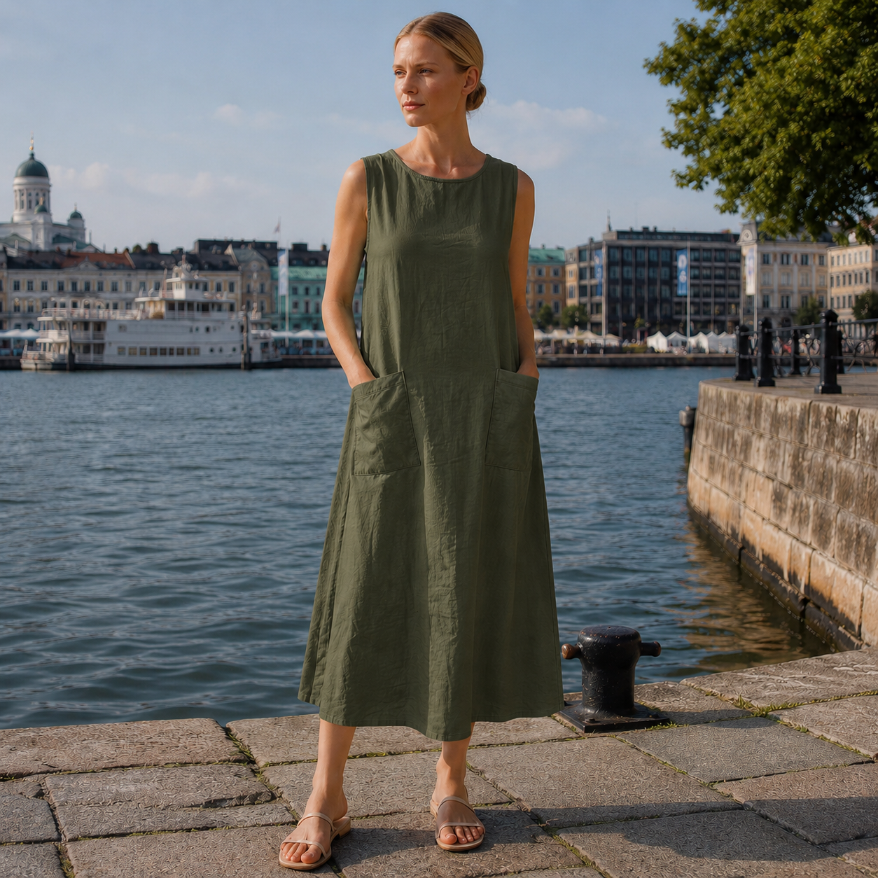 Hihaton mekko | Naisten taskullinen rento malli | Kesäiseen arkipukeutumiseen
