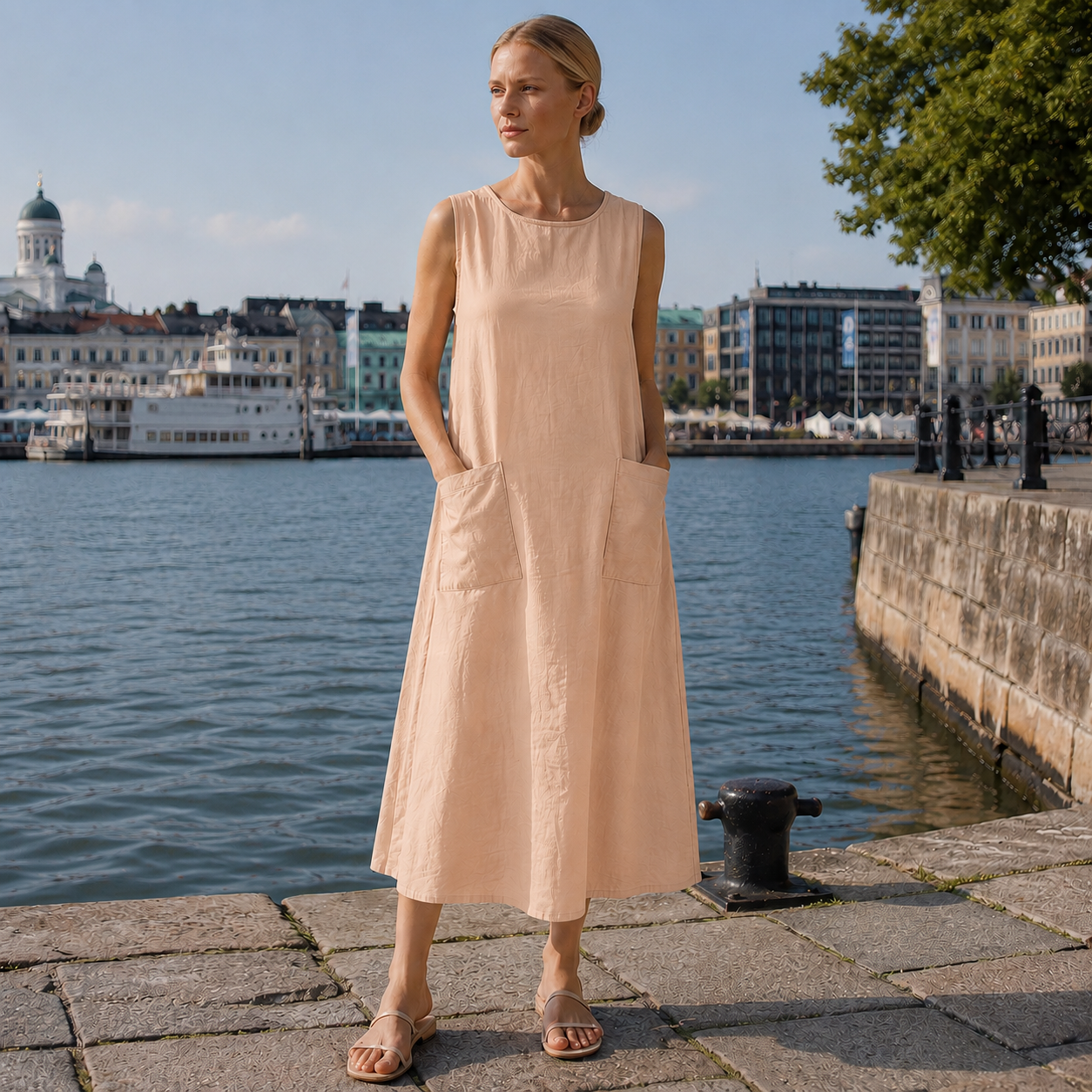 Hihaton mekko | Naisten taskullinen rento malli | Kesäiseen arkipukeutumiseen