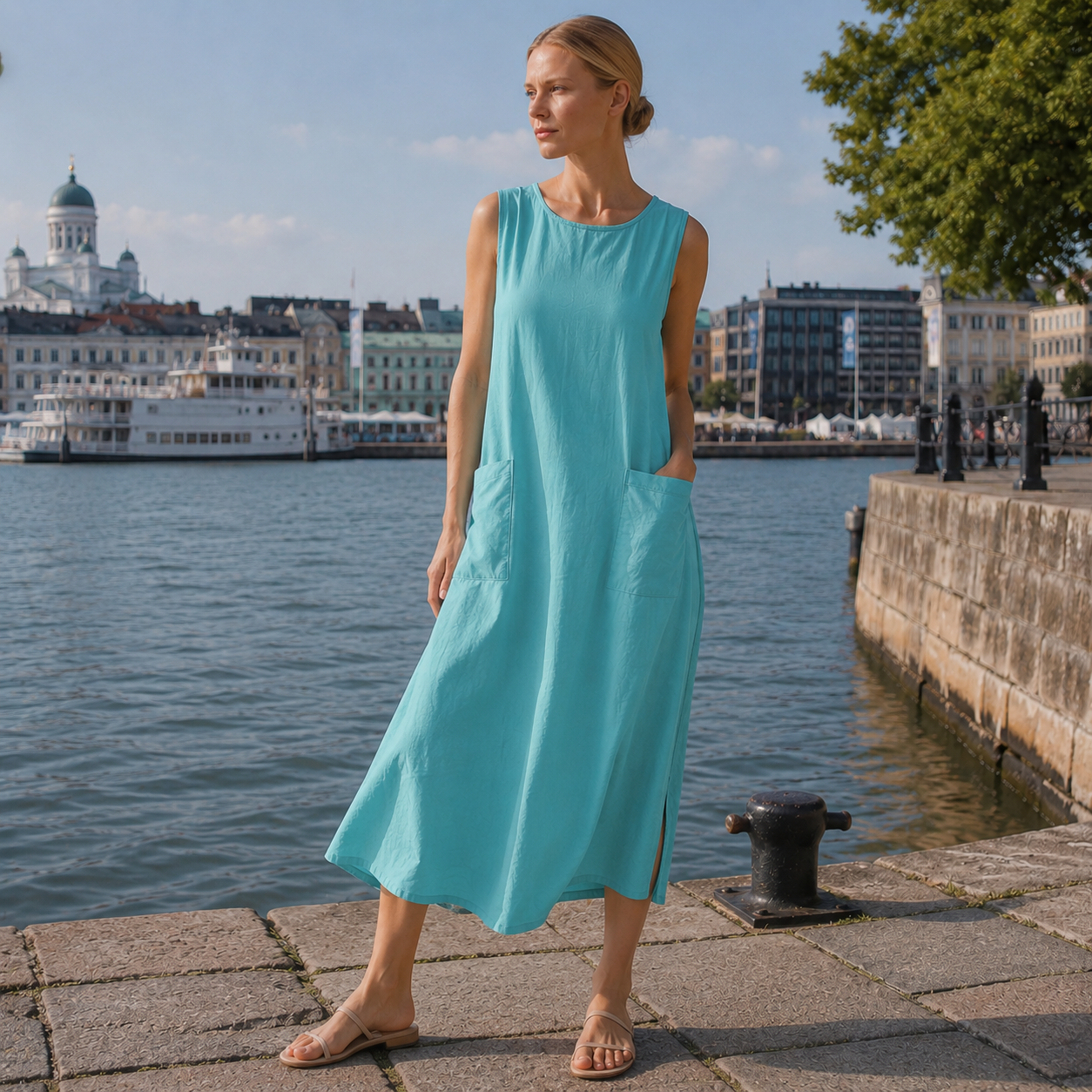 Hihaton mekko | Naisten taskullinen rento malli | Kesäiseen arkipukeutumiseen