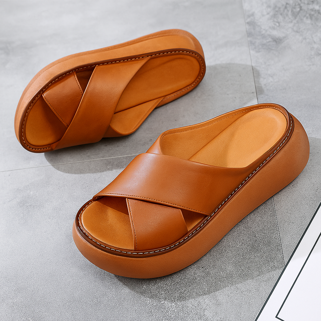 Naisten Nahka Sandalet - X-Nauha Design - Pehmustettu Pohja - Rentoa Mukavuutta-Sandaalit-EmiyoSuomi