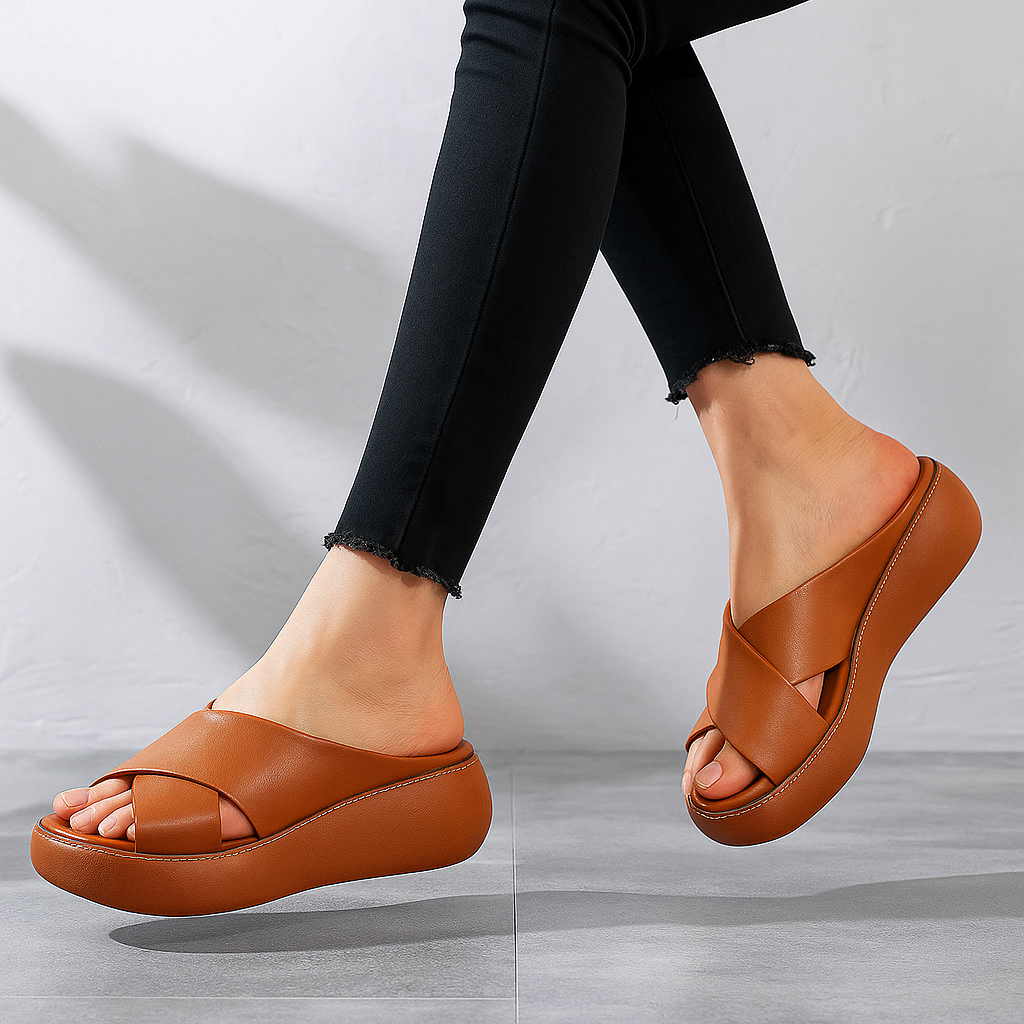 Naisten Nahka Sandalet - X-Nauha Design - Pehmustettu Pohja - Rentoa Mukavuutta-Sandaalit-EmiyoSuomi