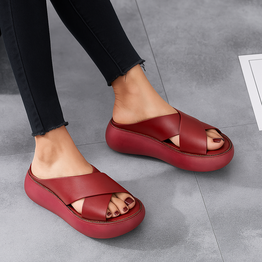 Naisten Nahka Sandalet - X-Nauha Design - Pehmustettu Pohja - Rentoa Mukavuutta-Sandaalit-EmiyoSuomi