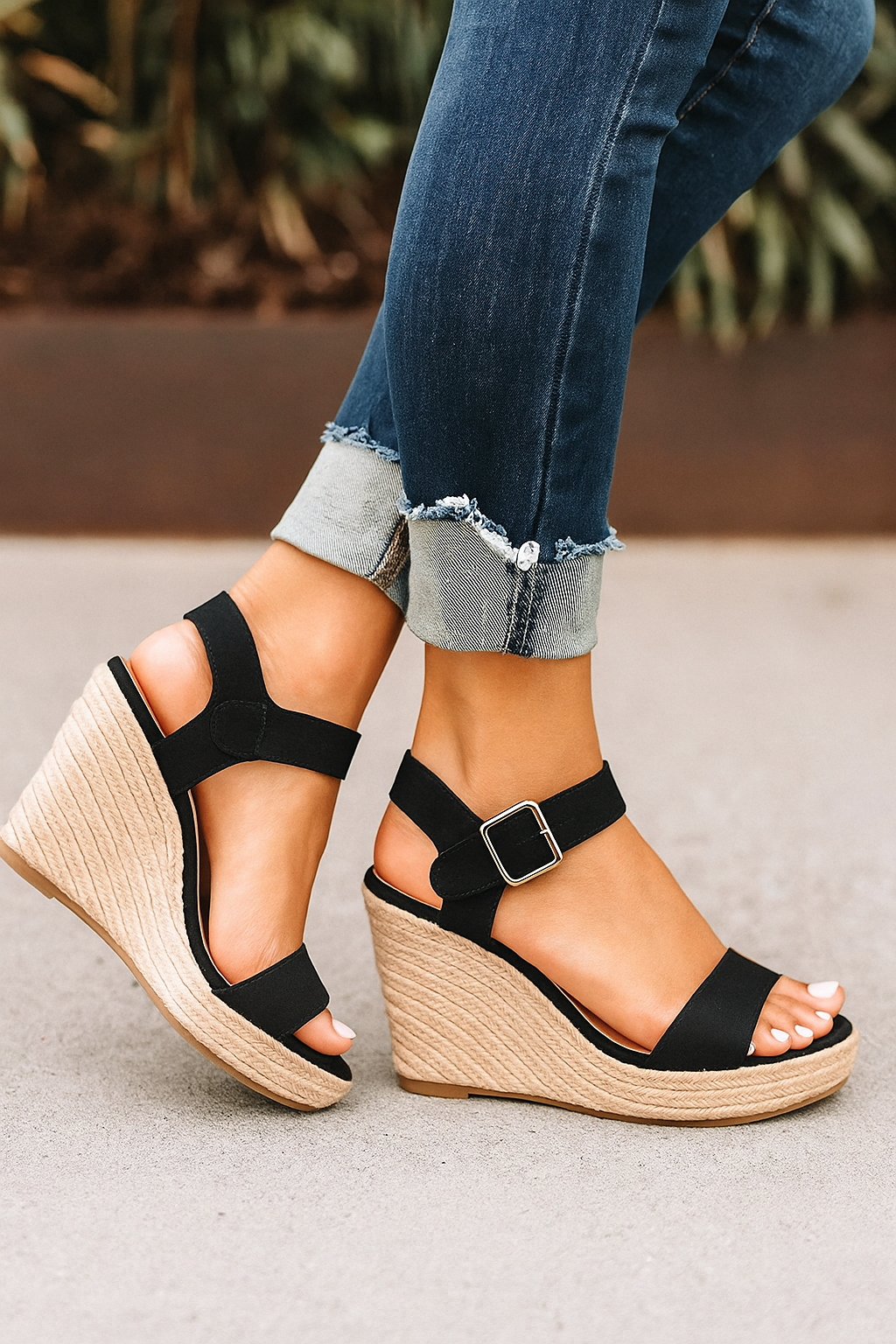 Naisten korkokorkoiset sandalit – avoin varvas, nilkkaremmi & espadrille-korko-Sandaalit-EmiyoSuomi