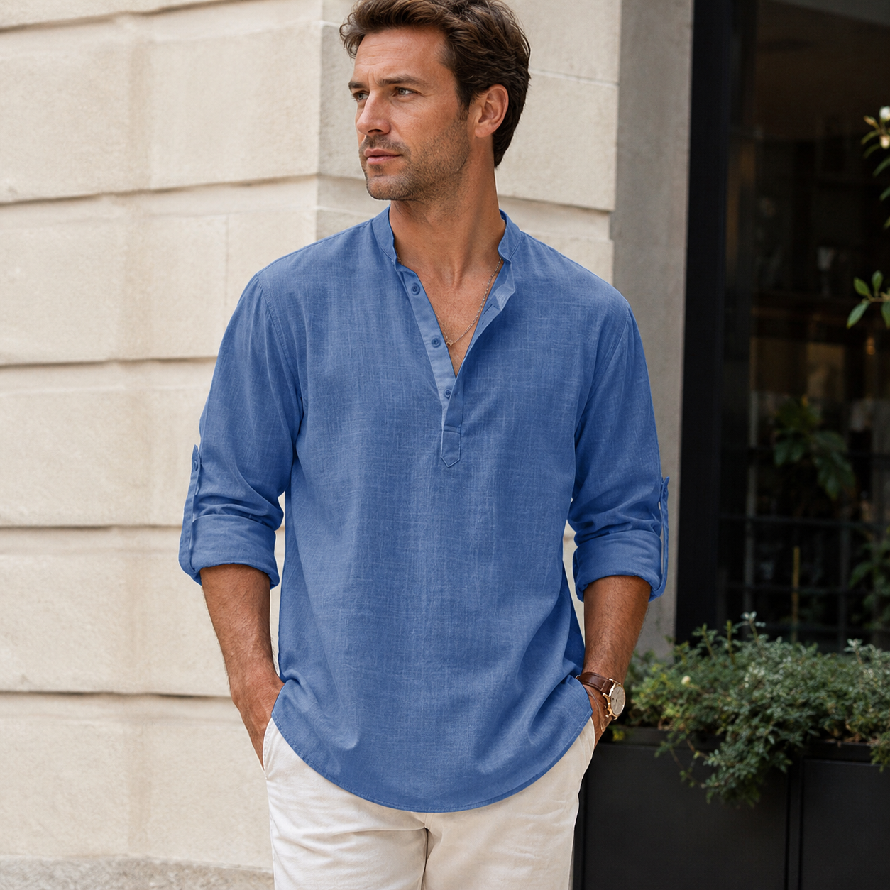 Herre hørskjorte | Åndbar skjorte med krave, let casual-stil