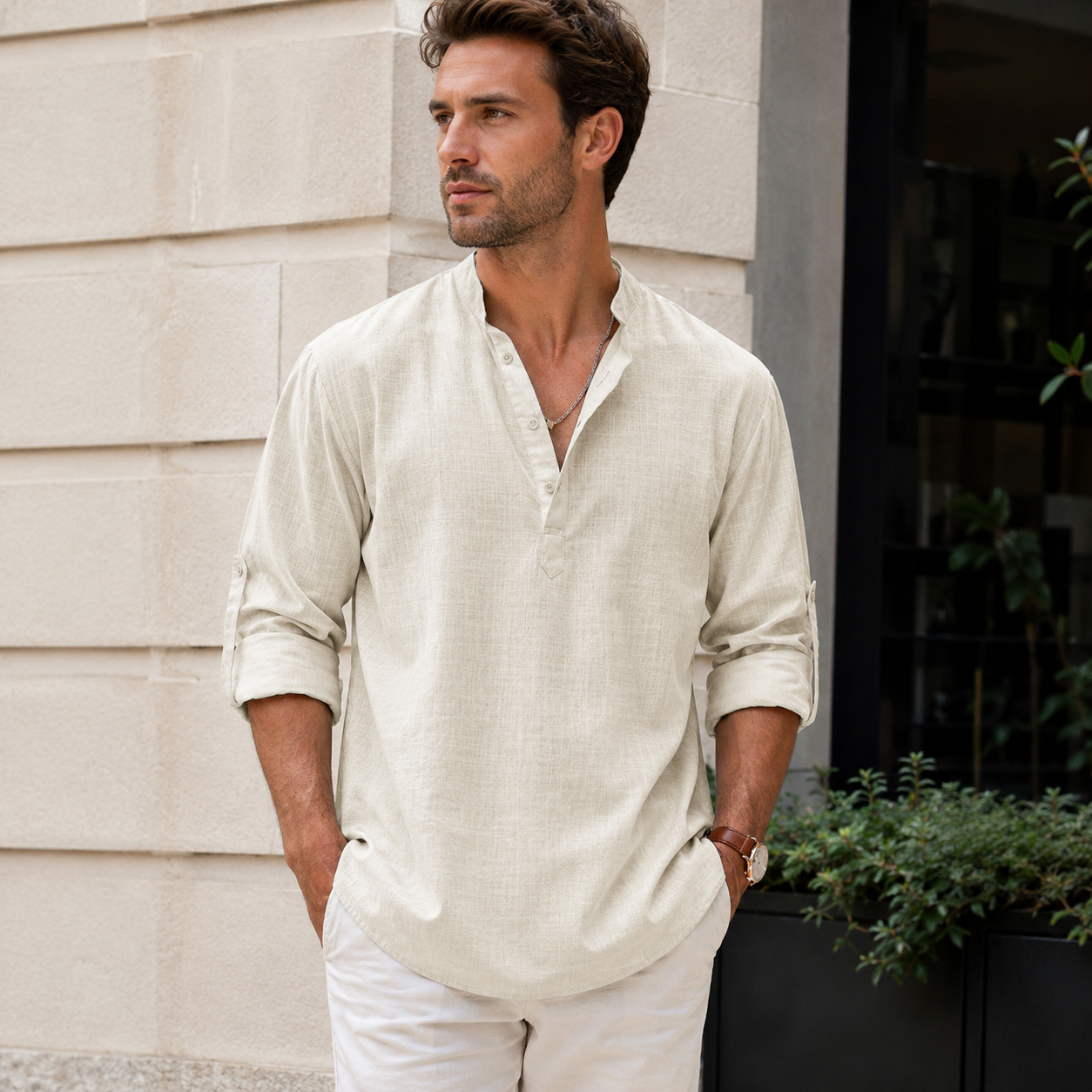 Herre hørskjorte | Åndbar skjorte med krave, let casual-stil
