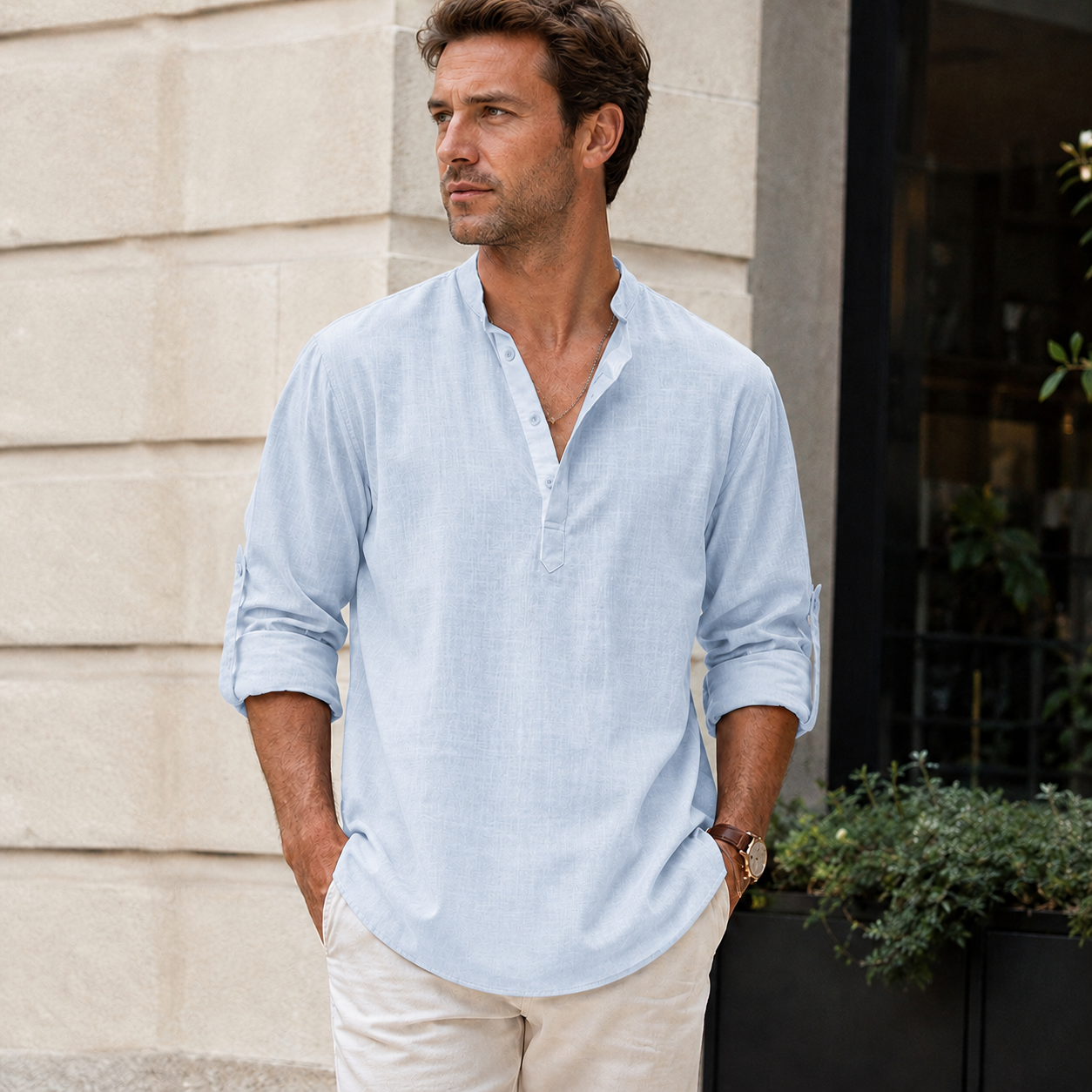 Herre hørskjorte | Åndbar skjorte med krave, let casual-stil