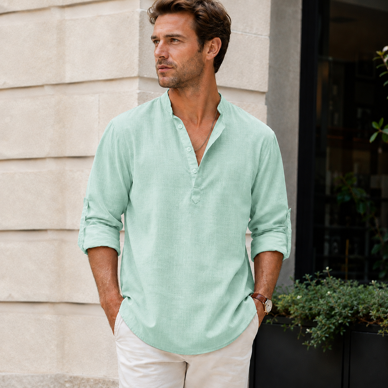 Herre hørskjorte | Åndbar skjorte med krave, let casual-stil