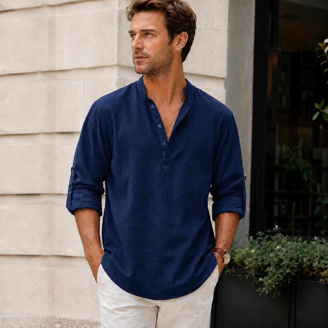 Herre hørskjorte | Åndbar skjorte med krave, let casual-stil