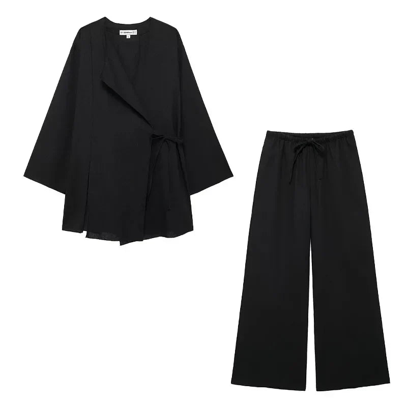 Tyylikäs naisten pellavapuku - kesäinen kaksiosainen setti