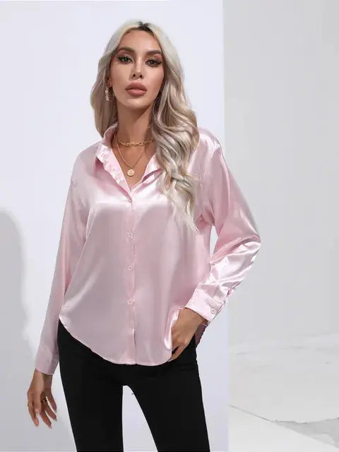 Satiini-bluusi naisille - Elegantti - Pitkät hihat vivano-warszawa