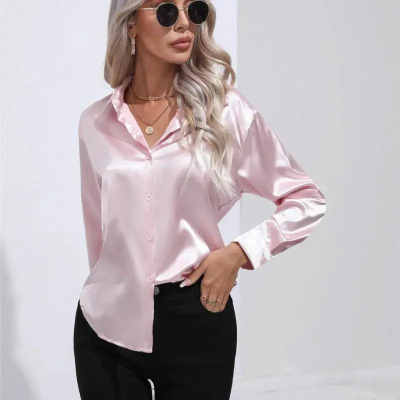 Satiini-bluusi naisille - Elegantti - Pitkät hihat vivano-warszawa