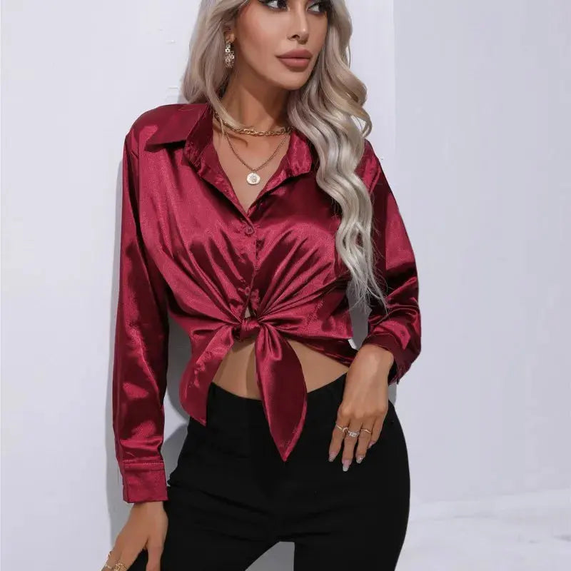 Satiini-bluusi naisille - Elegantti - Pitkät hihat vivano-warszawa