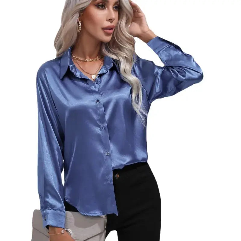Satiini-bluusi naisille - Elegantti - Pitkät hihat vivano-warszawa