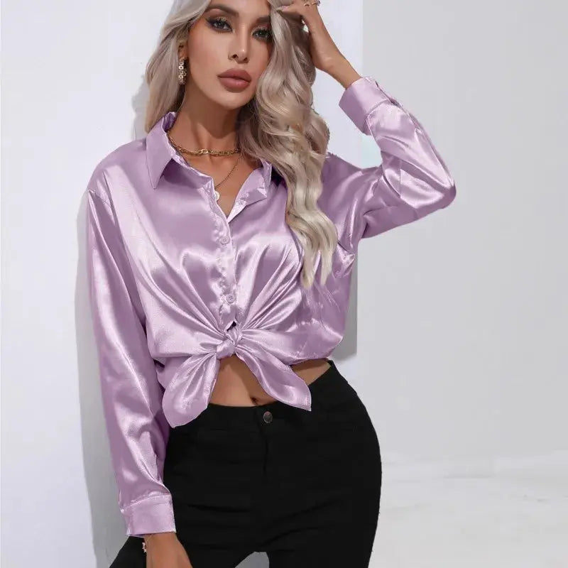 Satiini-bluusi naisille - Elegantti - Pitkät hihat vivano-warszawa