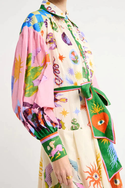 Babette - Pitkä vintage-kuvioitu mekko - Ainutlaatuinen tyyli-Mekot-EmiyoSuomi