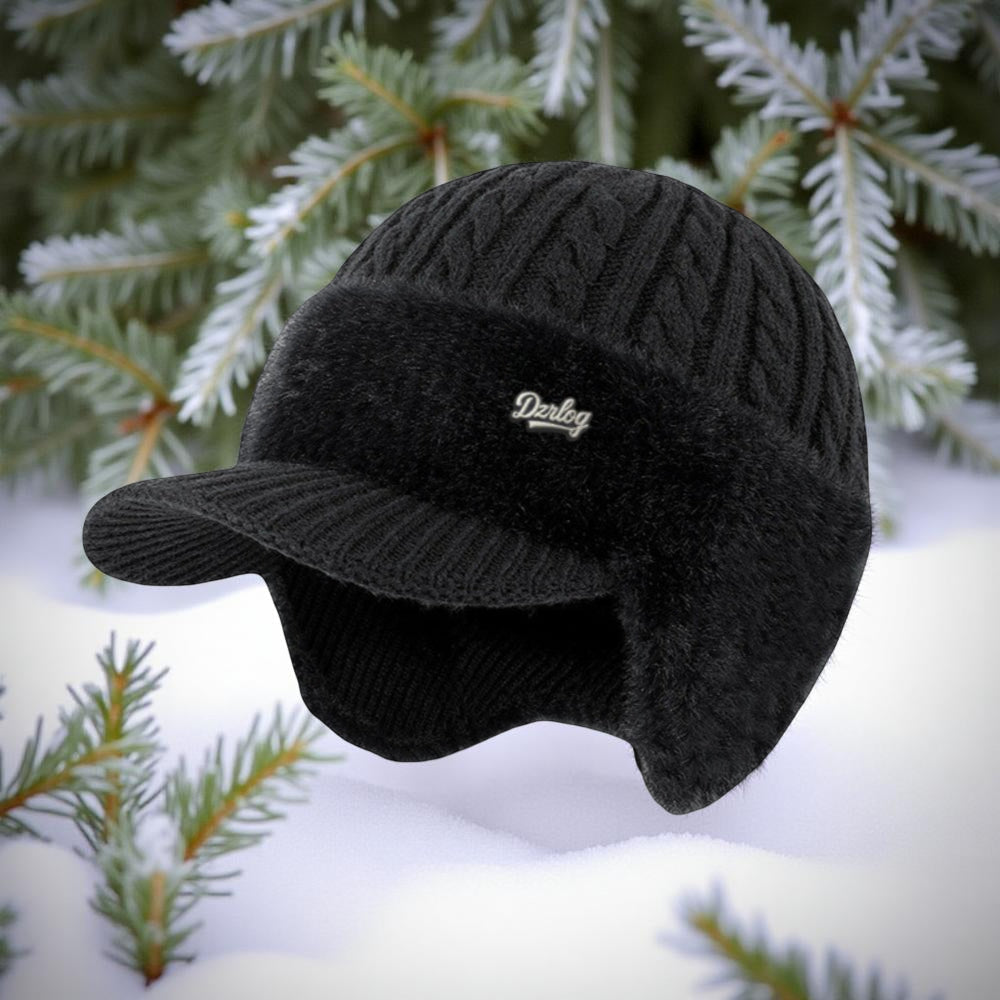 Neulottu lippalakkipipo korvaläpillä, lämmin talvimalli unisex