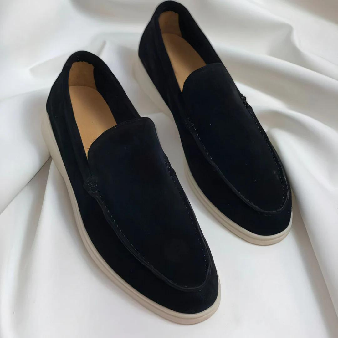 Miesten nahkaloaferit mokkanahka slip-on tummansininen