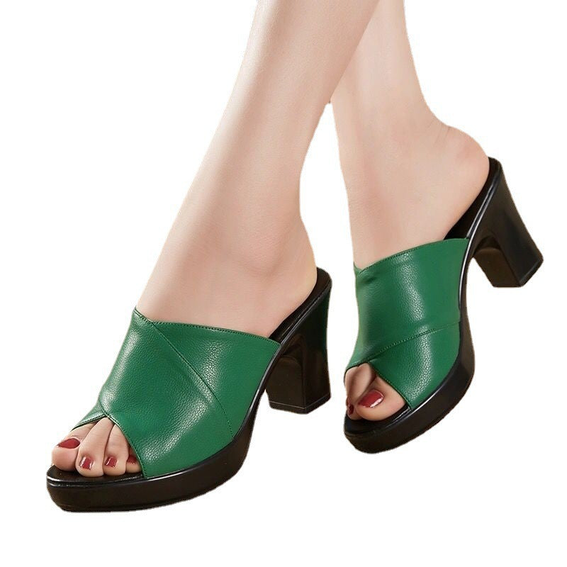 Naisten Korkeakorkoiset Sandalit – Nahka Yläosa – Ristikkäin Avoin Varvas – Loiva Korko-Sandaalit-EmiyoSuomi