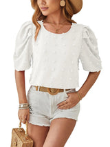 Tyylikäs pilkullinen pusero - puffihihat vivano-warszawa