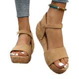 Naisten Platform-sandaalit – Jute-pohja – Keinonahka – Ristikkäiset hihnat – Avoin varvas-Sandaalit-EmiyoSuomi
