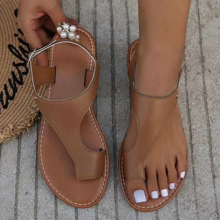 Naisten Sandalet – Nahkailme – Tasapohja – Varvaslenkki – Avoin Varvas-Sandaalit-EmiyoSuomi