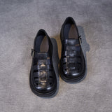 Naisten aidon nahan roomalaiset sandaalit – leikattuja hihnoja, pehmustettu tasapohja-Sandaalit-EmiyoSuomi