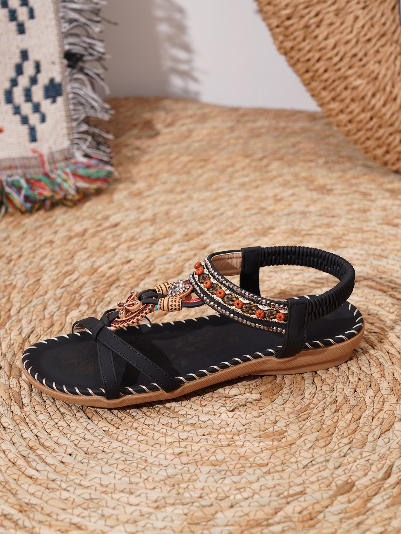 Naisten Litteät Boho Sandaalit – Avoin Varvas – Kierretyt Hihnat – Kimalteet-Sandaalit-EmiyoSuomi