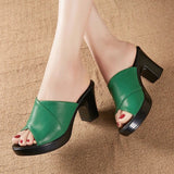 Naisten Korkeakorkoiset Sandalit – Nahka Yläosa – Ristikkäin Avoin Varvas – Loiva Korko-Sandaalit-EmiyoSuomi