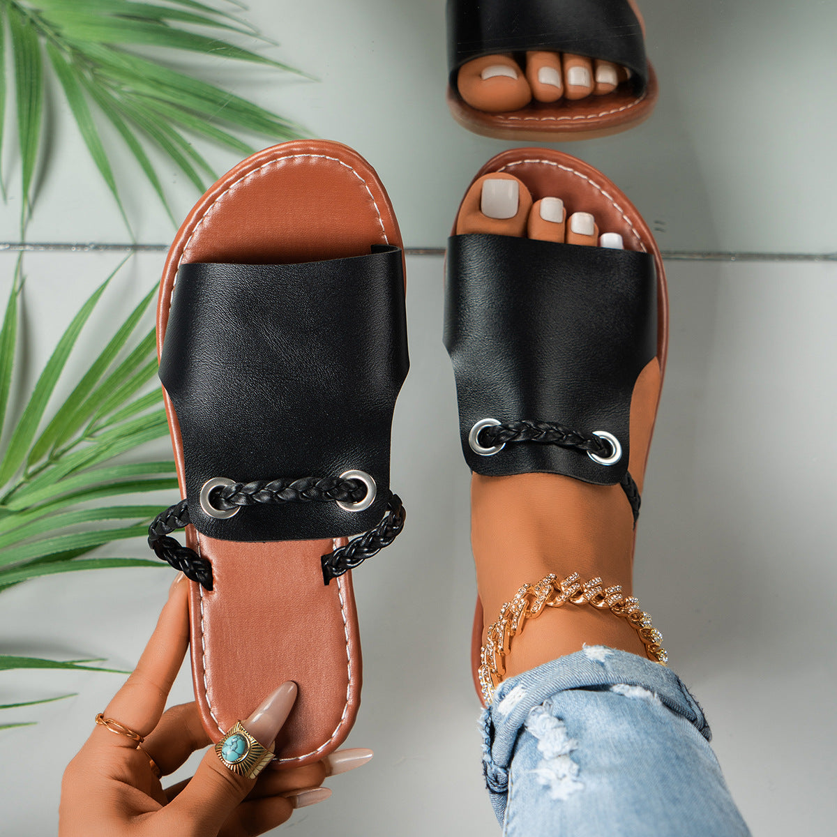 Naisten Litteät Sandaletit – Kierretty Hihna – Pehmustettu – Avoimet Varpaat-Sandaalit-EmiyoSuomi