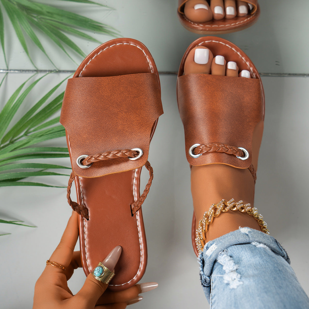 Naisten Litteät Sandaletit – Kierretty Hihna – Pehmustettu – Avoimet Varpaat-Sandaalit-EmiyoSuomi