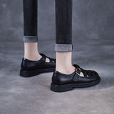 Naisten aidon nahan roomalaiset sandaalit – leikattuja hihnoja, pehmustettu tasapohja-Sandaalit-EmiyoSuomi