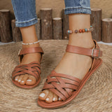 Naisten tasapohjasandaalit – keinonahkaa, ristihihna, nilkkasolki, avoin varvas-Sandaalit-EmiyoSuomi