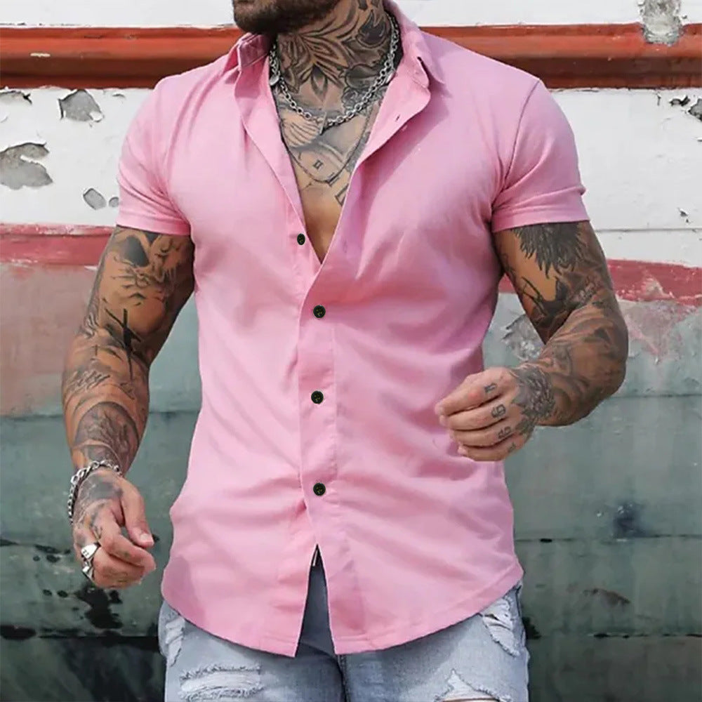 Miesten slim fit paita lyhyillä hihoilla, rento ja työpaitoihin sopiva