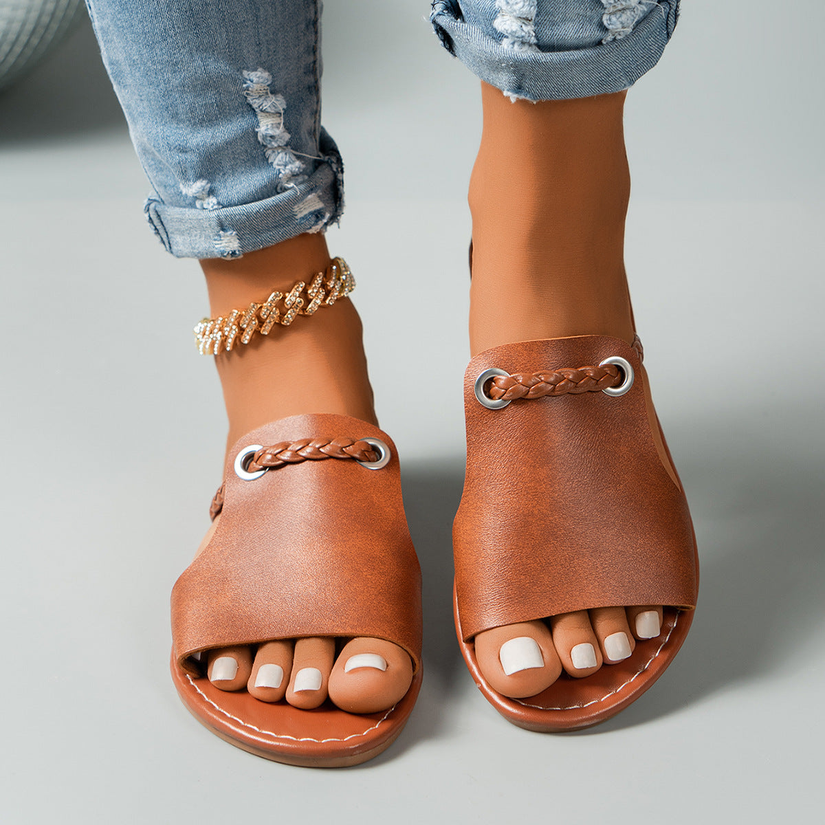 Naisten Litteät Sandaletit – Kierretty Hihna – Pehmustettu – Avoimet Varpaat-Sandaalit-EmiyoSuomi