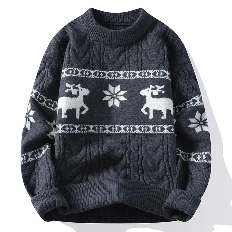 Jouluneule porokuvio unisex punainen valkoinen pullover pyöreä kaula-aukko