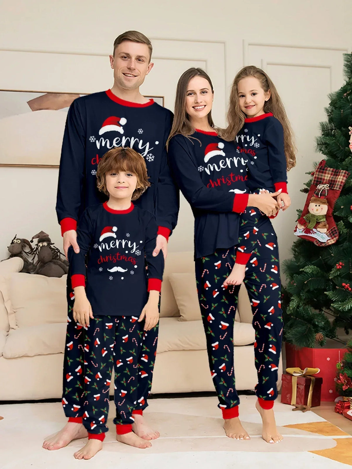 Perheen yhteensopiva joulupyjama 2 osainen setti äidille isälle ja lapsille
