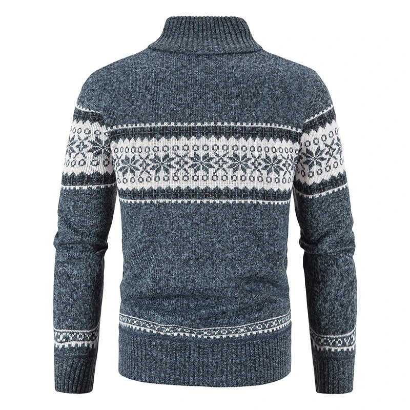 Miesten jouluneule fleece-neuletakki korkeakauluksinen napitus edessä