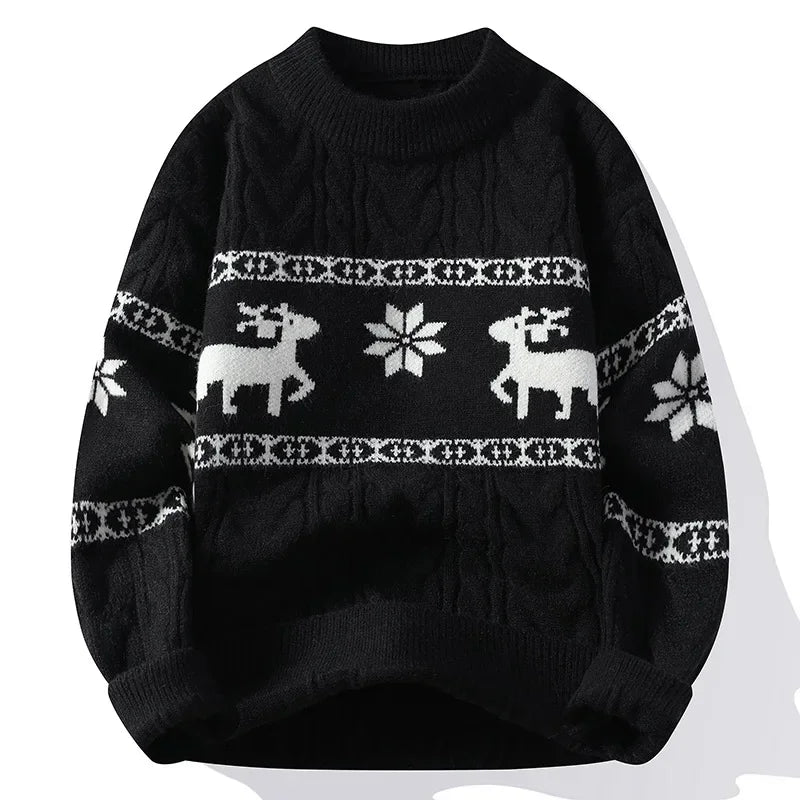 Jouluneule porokuvio unisex punainen valkoinen pullover pyöreä kaula-aukko