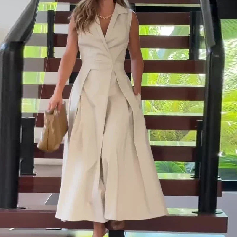 A-Linjainen Hihaton Blazerimekko - Midi Pituus - Napit-Mekot-EmiyoSuomi