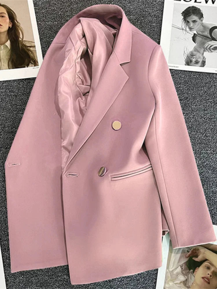 Naisten kaksirivinen bleiseri slim fit, yksivärinen kaulus ja napitus
