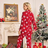 Joulupyjama naiset lumihiutale kuvio pitkähihainen paita ja housut set